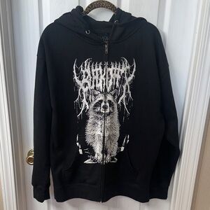 Blackcraft hoodie with Metalhead raccoon